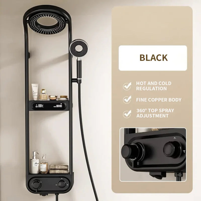 Badkamersets Regenkranen Design Regenval Waterval Zwarte Mengkraan Warm Koud Digitale Thermostatische Doucheset