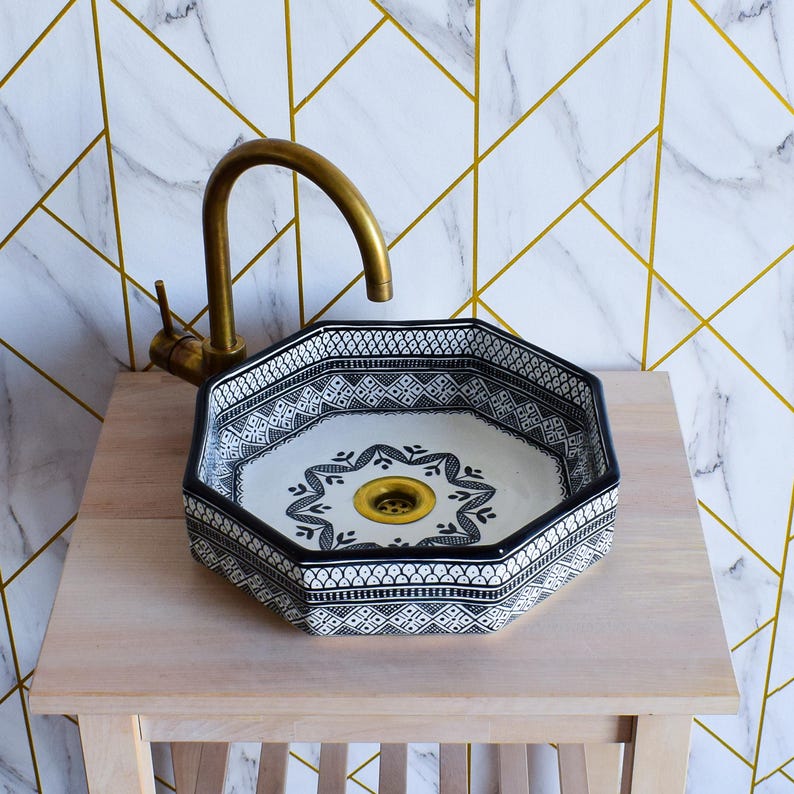 Badkamermeubel Wastafel Aardewerk, Handgemaakte Badkamer Wastafel Decor, Keramische Wastafel, Marokkaanse Vasque, Badkamer Uitrusting Aardewerk Decor Handgemaakt