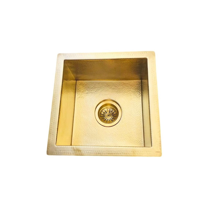Custom Made Brushed Brass Kitchen Sink - + Brass Stopper Drain Strainer Included , Island Sink Kitchen Bar ,hammered copper