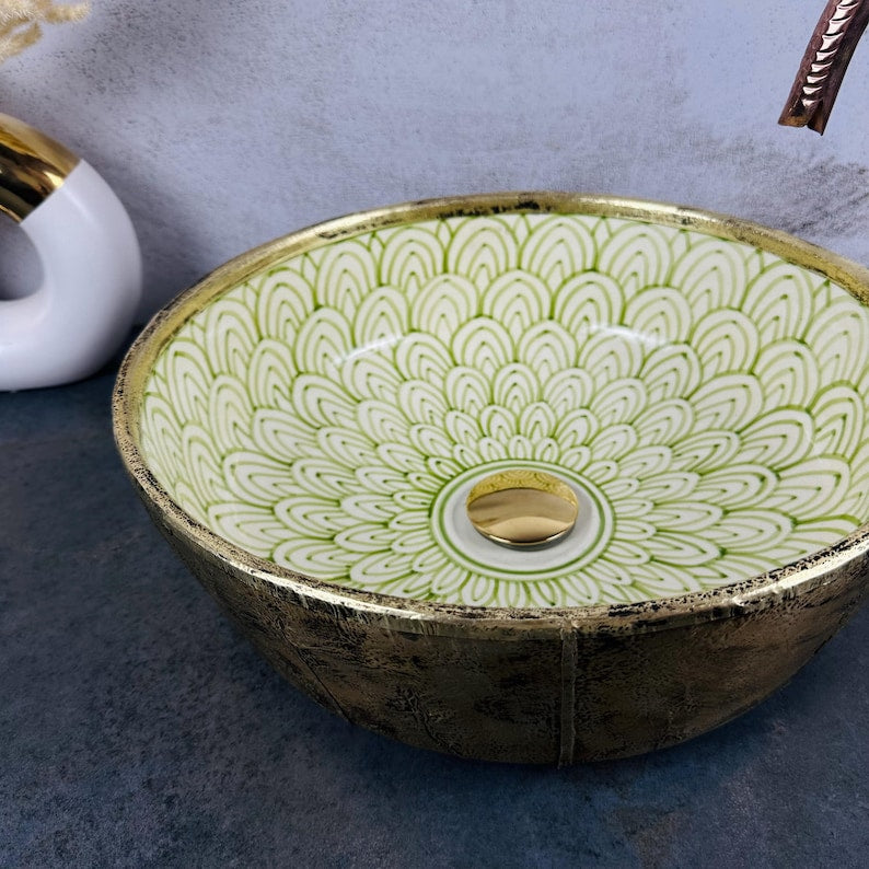 Gemengde messing en keramische badkamerwastafel - aanrechtblad midden van de eeuw natuurlijke moderne wastafel - boerderijmessing wastafel