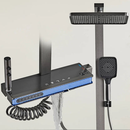 Grijze badkamerdouchekraan met digitaal display, badkamerregendouchekraanset, douchesysteem, omgevingslicht, rugmassage