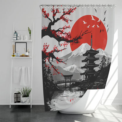 Japans landschapspatroon polyester materiaal douchegordijn waterdicht