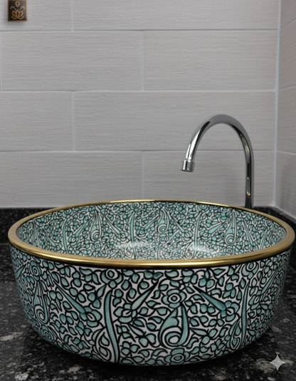 Elegante turkooisblauwe handgeschilderde keramische wastafel