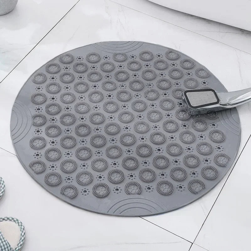 Bathroom Mat Anti-slip Sucker Round PVC Bath Mat with Drain Hole Silicone Bathing Rugs Foot Massage Pad Bathtub Soft Shower Mat