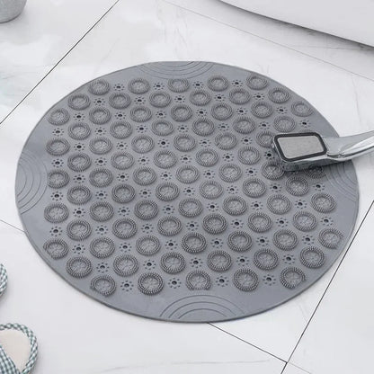 Bathroom Mat Anti-slip Sucker Round PVC Bath Mat with Drain Hole Silicone Bathing Rugs Foot Massage Pad Bathtub Soft Shower Mat