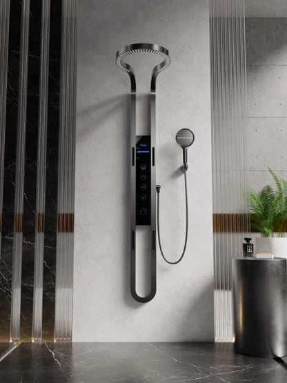 High-end digitale display grote ring doucheset puur koper wandhangend draaiend oppervlak decoratie innovatieve waterval