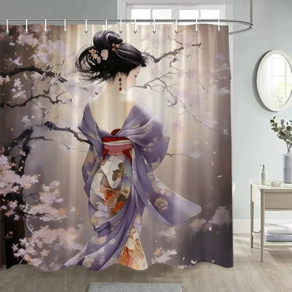 Japanse stijl bloemen vogel douchegordijn 