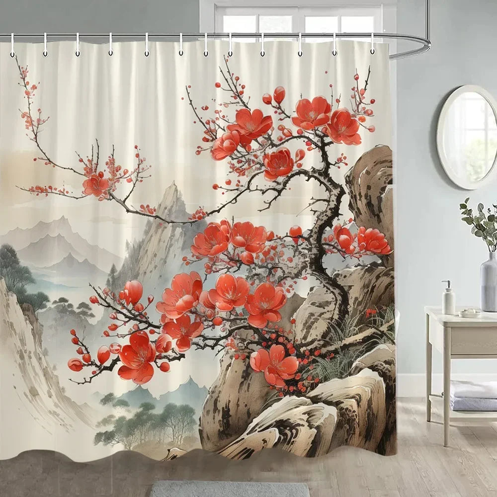 Japanse stijl bloemen vogel douchegordijn 