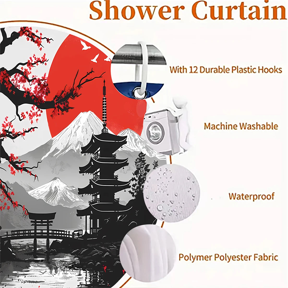Japans landschapspatroon polyester materiaal douchegordijn waterdicht