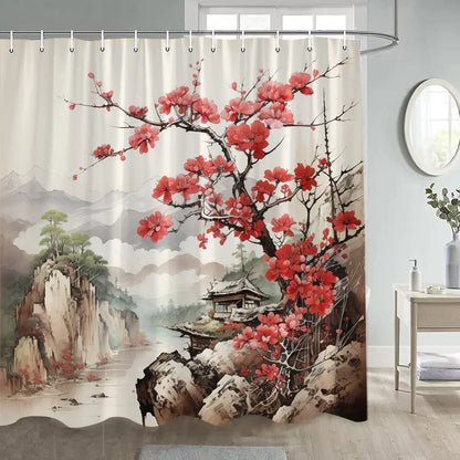 Japanse stijl bloemen vogel douchegordijn 