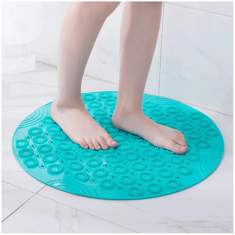 Bathroom Mat Anti-slip Sucker Round PVC Bath Mat with Drain Hole Silicone Bathing Rugs Foot Massage Pad Bathtub Soft Shower Mat