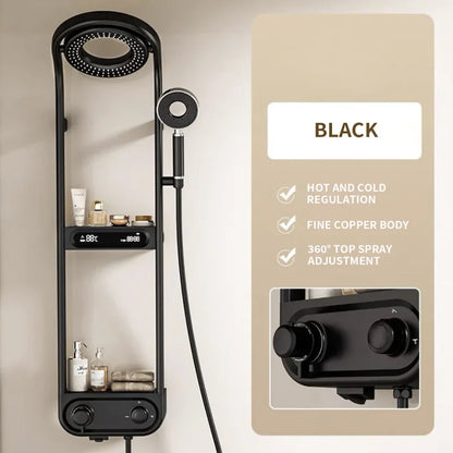 Badkamersets Regenkranen Design Regenval Waterval Zwarte Mengkraan Warm Koud Digitale Thermostatische Doucheset