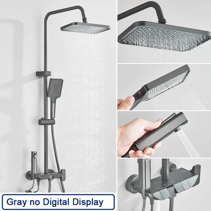 Black Smart Digital Display Shower Faucet Set Piano Style Rainlfall Bathroom System Grey Digital Mixer Tap Bidet Shower