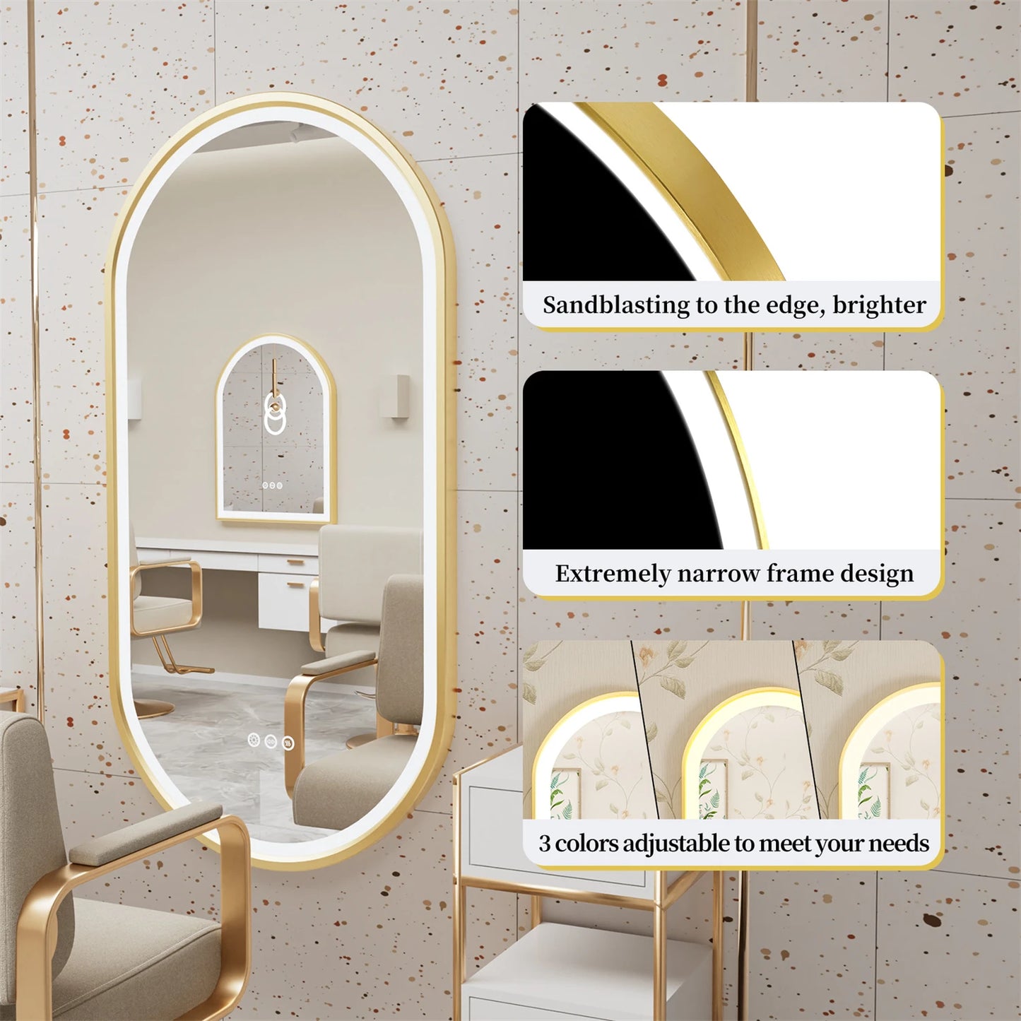 Gouden frame ovale badkamerspiegel LED-licht