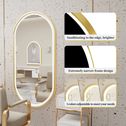 Gouden frame ovale badkamerspiegel LED-licht