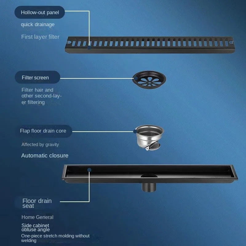 Zwarte 20-80cm verlengde vloerafvoer badkamer