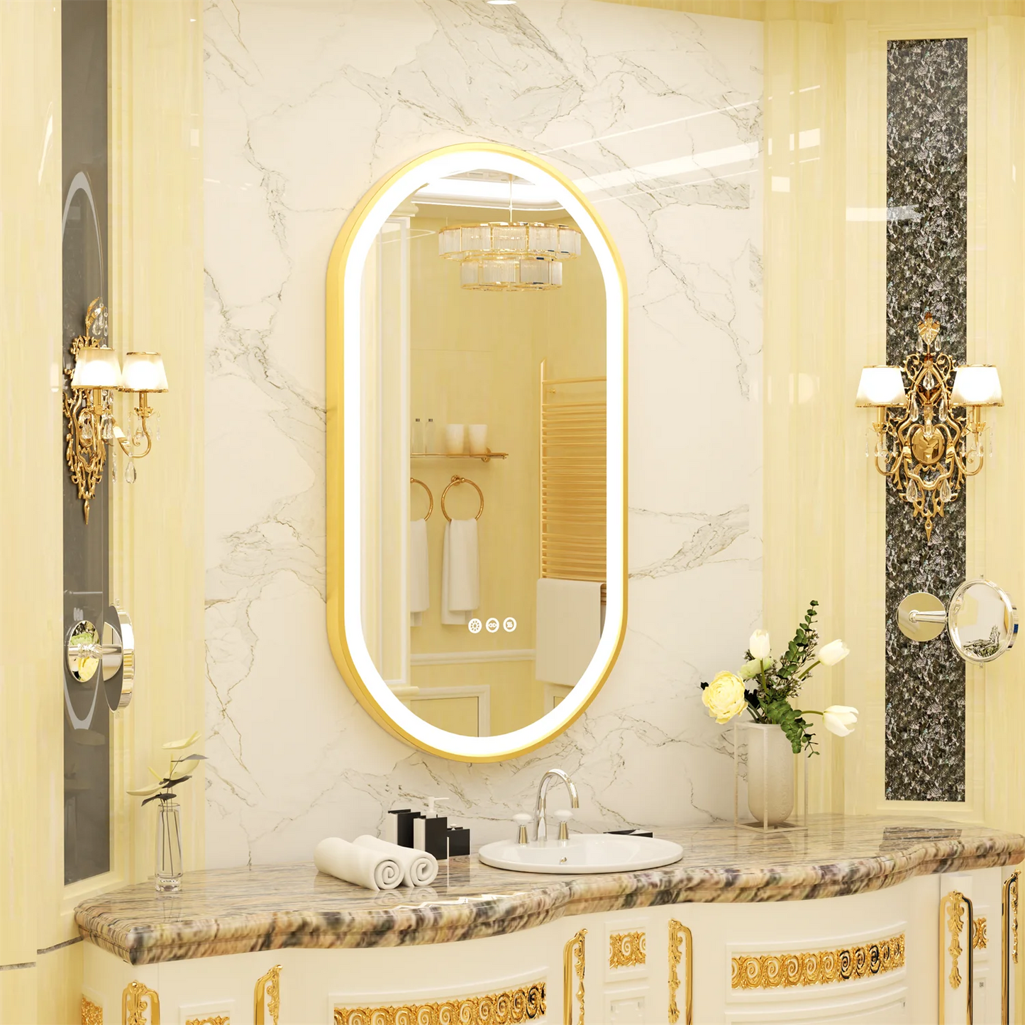 Gouden frame ovale badkamerspiegel LED-licht