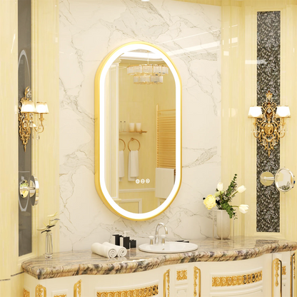 Gouden frame ovale badkamerspiegel LED-licht