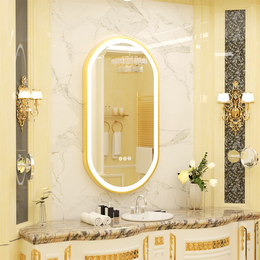 Gouden frame ovale badkamerspiegel LED-licht