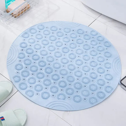 Bathroom Mat Anti-slip Sucker Round PVC Bath Mat with Drain Hole Silicone Bathing Rugs Foot Massage Pad Bathtub Soft Shower Mat