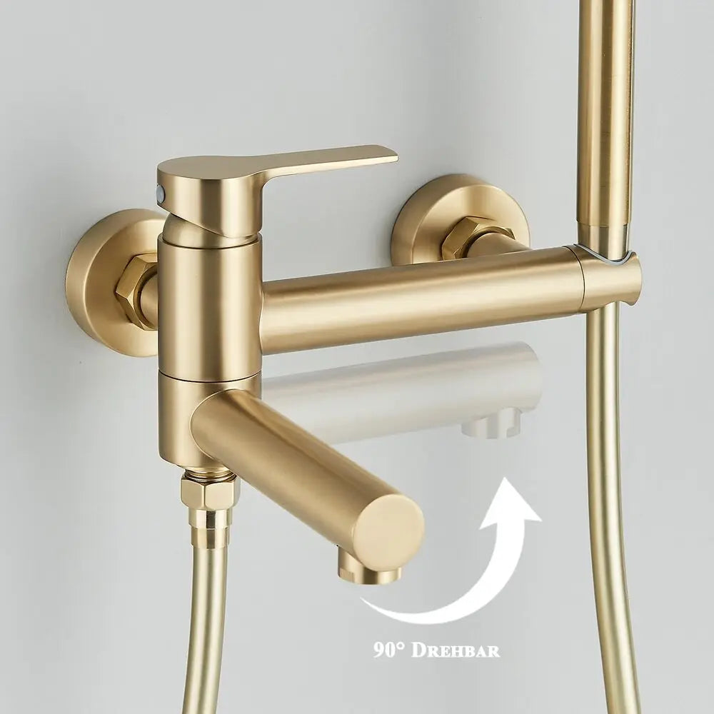 Gouden badkraan aan de muur gemonteerde waterval baddouche 