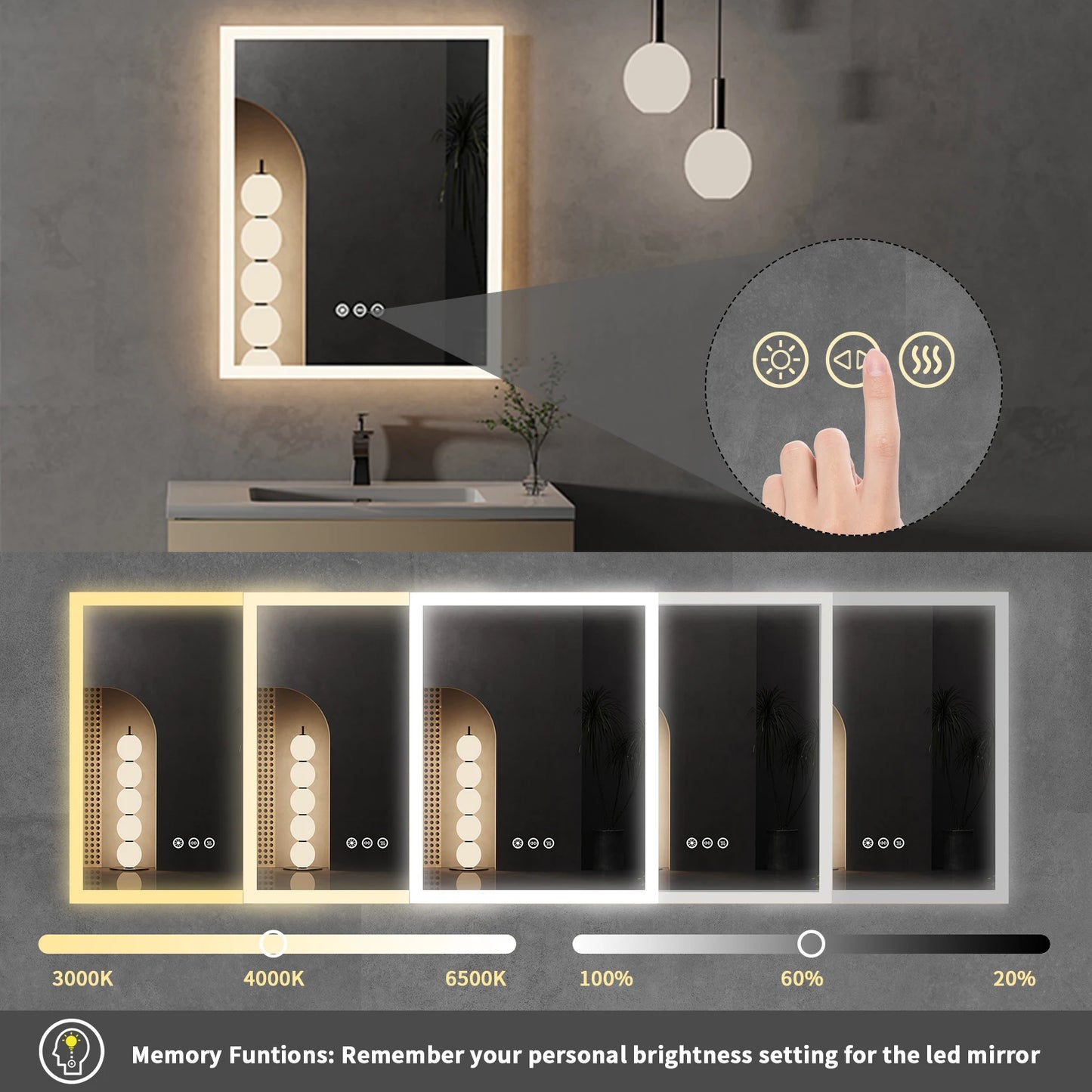 LED-verlichte badkamerspiegel met anti-condens