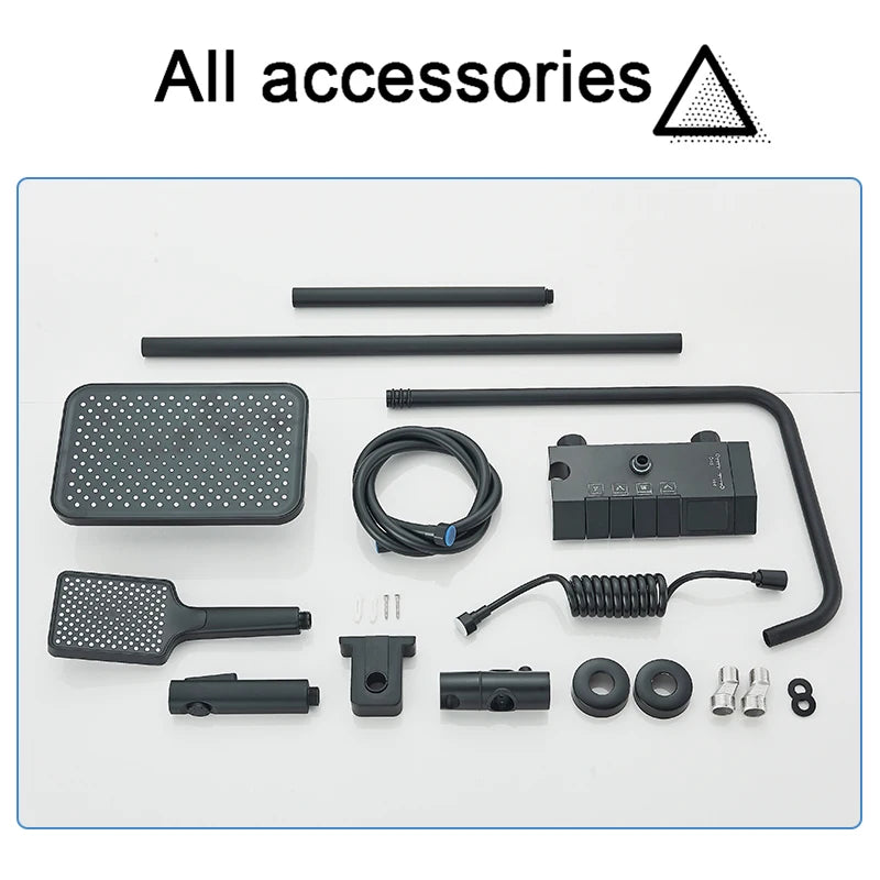 Black Smart Digital Display Shower Faucet Set Piano Style Rainlfall Bathroom System Grey Digital Mixer Tap Bidet Shower