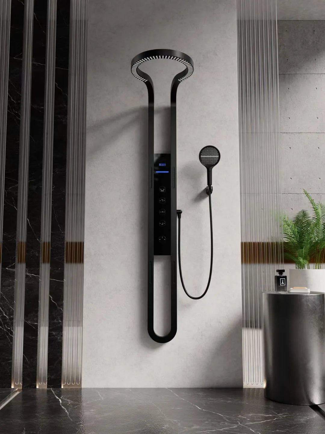 High-end digitale display grote ring doucheset puur koper wandhangend draaiend oppervlak decoratie innovatieve waterval