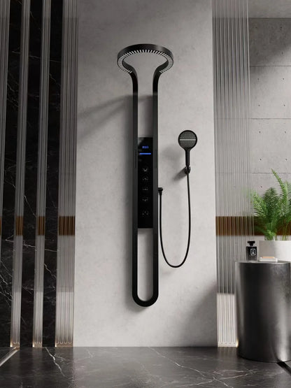 High-end digitale display grote ring doucheset puur koper wandhangend draaiend oppervlak decoratie innovatieve waterval