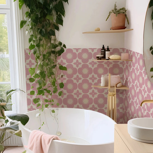 Roze matte muurtegelsticker, zelfklevend