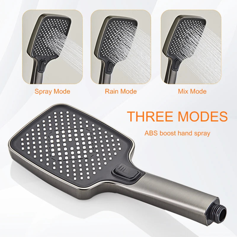 Grijze badkamerdouchekraan met digitaal display, badkamerregendouchekraanset, douchesysteem, omgevingslicht, rugmassage