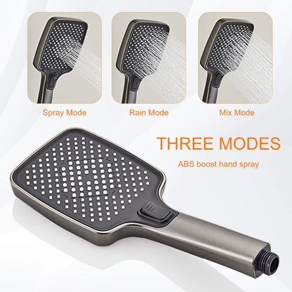 Grijze badkamerdouchekraan met digitaal display, badkamerregendouchekraanset, douchesysteem, omgevingslicht, rugmassage