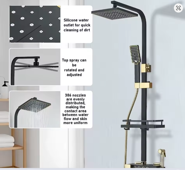 Full Copper Black Gold Shower Sets Booster Shower Head Modern Simple Bathtub Faucet Shower System Home Bathroom Accessories Sets