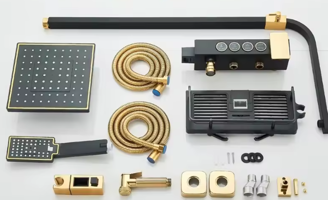 Full Copper Black Gold Shower Sets Booster Shower Head Modern Simple Bathtub Faucet Shower System Home Bathroom Accessories Sets