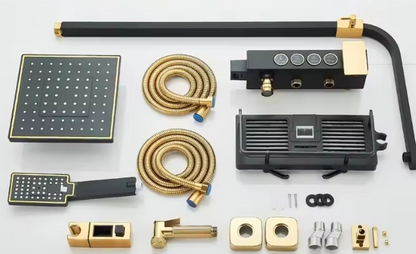 Full Copper Black Gold Shower Sets Booster Shower Head Modern Simple Bathtub Faucet Shower System Home Bathroom Accessories Sets
