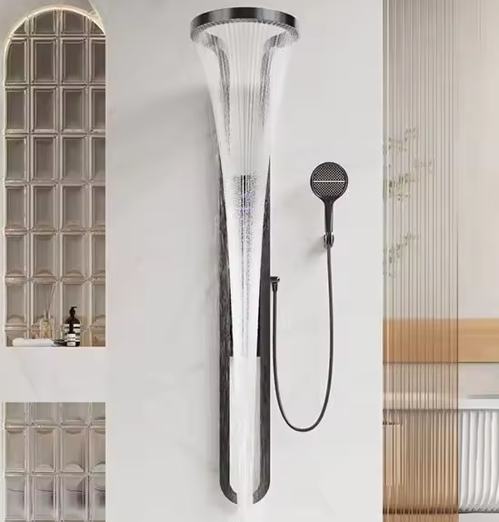 High-end digitale display grote ring doucheset puur koper wandhangend draaiend oppervlak decoratie innovatieve waterval