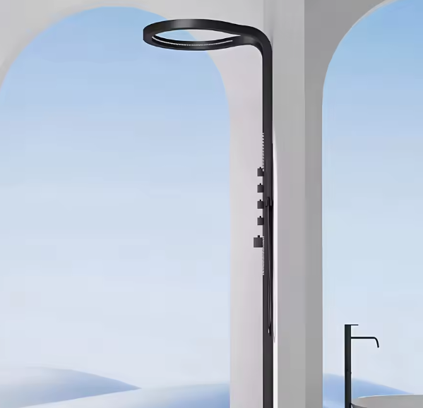 High-end digitale display grote ring doucheset puur koper wandhangend draaiend oppervlak decoratie innovatieve waterval