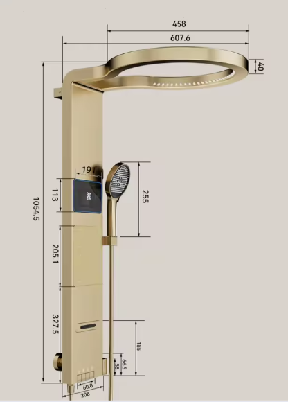 Intelligent digitaal display, badkamer, douchescherm, regendoucheset, golden home