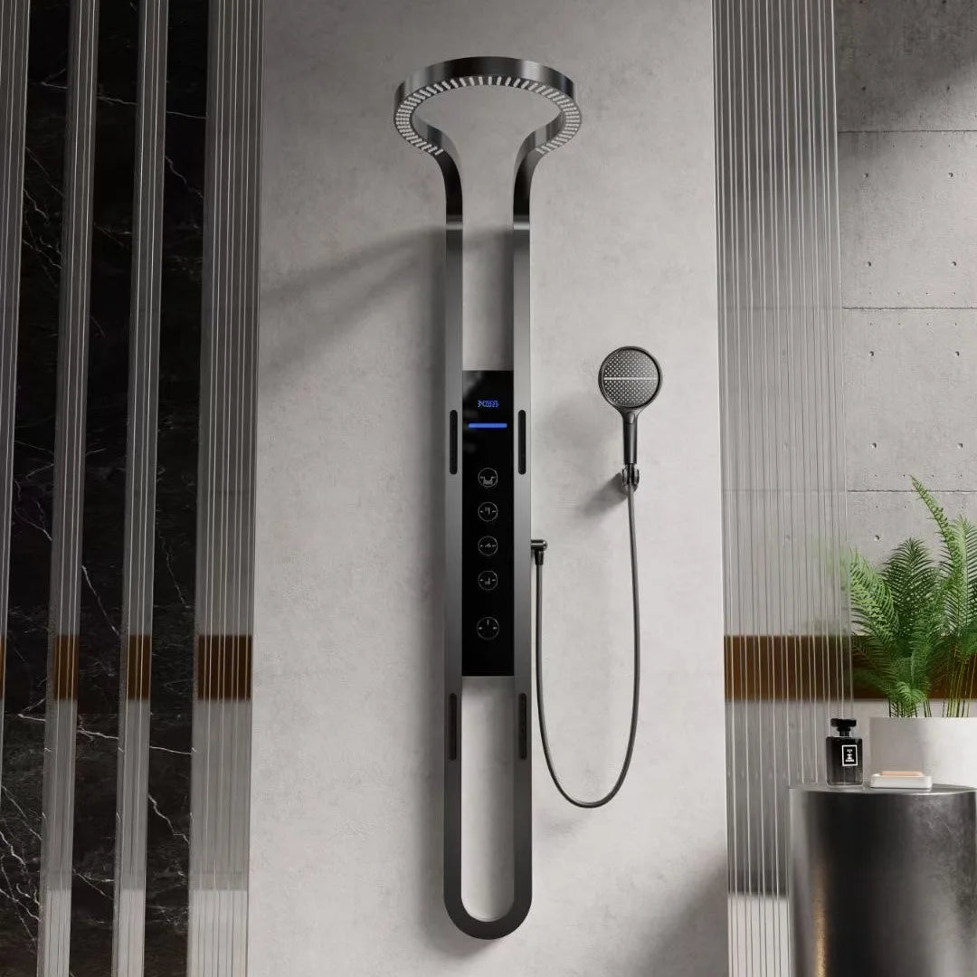 High-end digitale display grote ring doucheset puur koper wandhangend draaiend oppervlak decoratie innovatieve waterval