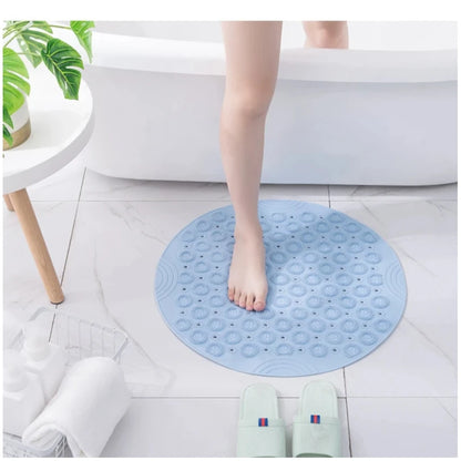 Bathroom Mat Anti-slip Sucker Round PVC Bath Mat with Drain Hole Silicone Bathing Rugs Foot Massage Pad Bathtub Soft Shower Mat