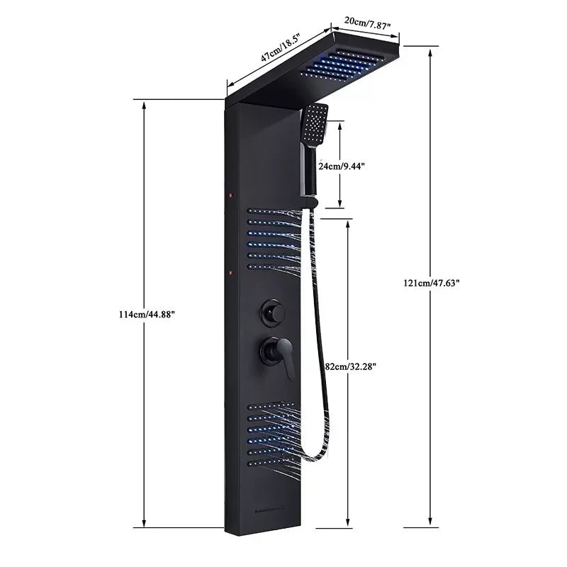 Matzwart LED-douchepaneel 