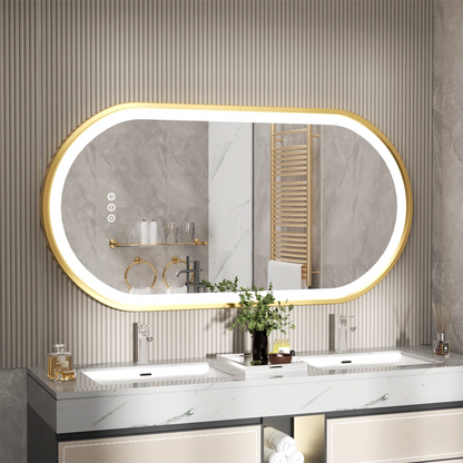 Gouden frame ovale badkamerspiegel LED-licht