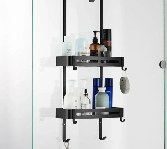 Zwarte hangende badplanken badkamerorganizer