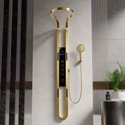 High-end digitale display grote ring doucheset puur koper wandhangend draaiend oppervlak decoratie innovatieve waterval