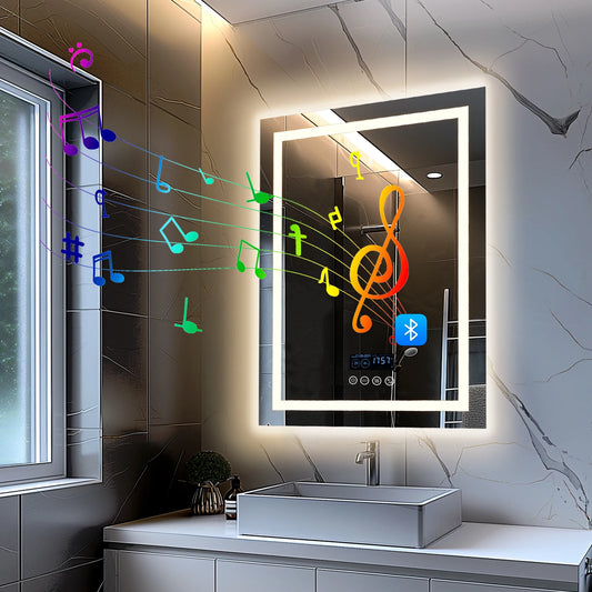 Slimme vierkante LED-verlichte badkamerspiegel met Bluetooth-luidspreker