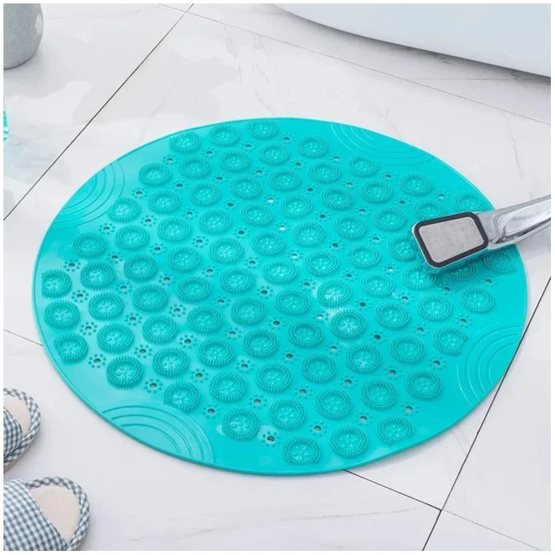 Bathroom Mat Anti-slip Sucker Round PVC Bath Mat with Drain Hole Silicone Bathing Rugs Foot Massage Pad Bathtub Soft Shower Mat