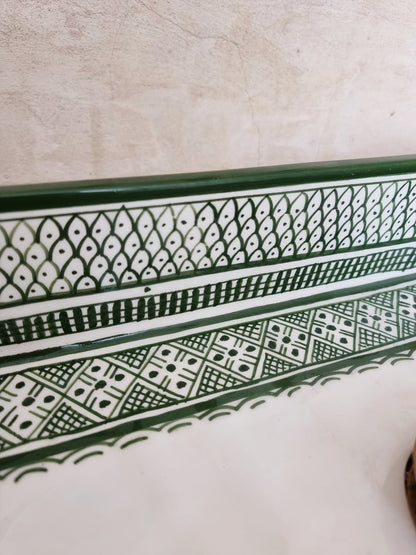 Marokkaanse wastafel, 100% handgemaakt, Handbeschilderde vis, Badkamerdecoratie, Keukendecoratie, Groene keramische wastafel, Gratis afvoer en sifoon.