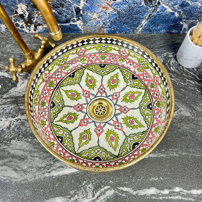 Dahlia - Ronde moderne badkamerwastafel versierd met messing als middelpunt