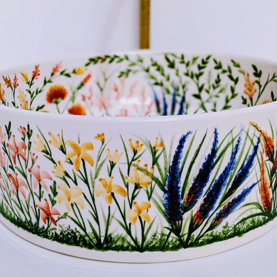Marchica - Handgeschilderde Keramische Wastafel - Ronde Bloemen Badkamerwastafel, Handgemaakte Marokkaanse Kunst Wastafel