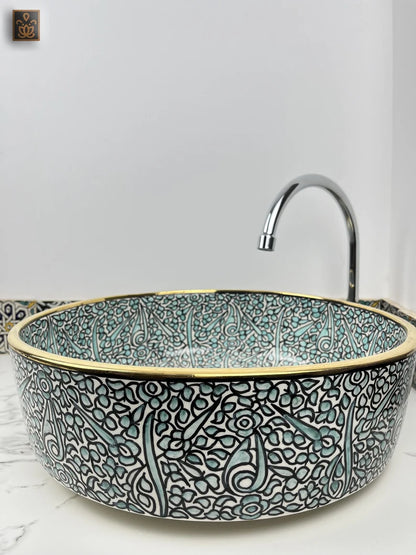 Elegante turkooisblauwe handgeschilderde keramische wastafel 